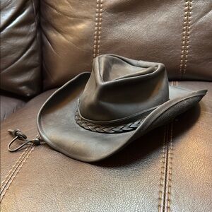 Black Leather Cowboy Hat